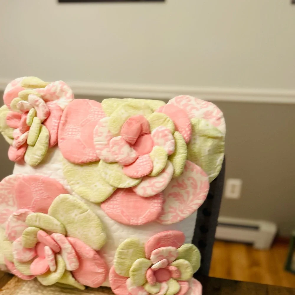 Maggie Miller Floral Decorative Square 16” Pink White Green Throw Pillow